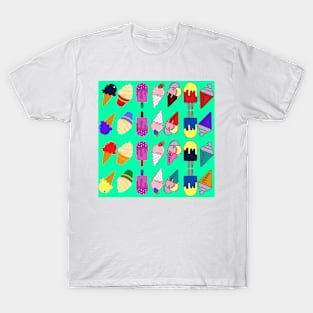 Ice Cream Flavour Green Background T-Shirt